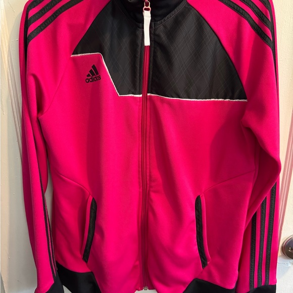 Adidas Climalite Jacket Full Zip Pink Black Stripe Activewear Athleisure - Picture 1 of 4